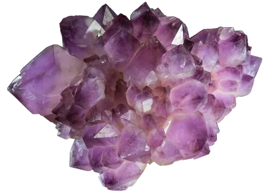 A cutout image of a purple mineral. 