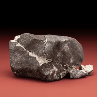 Lorton meteorite, a rectangular gray and white rock.